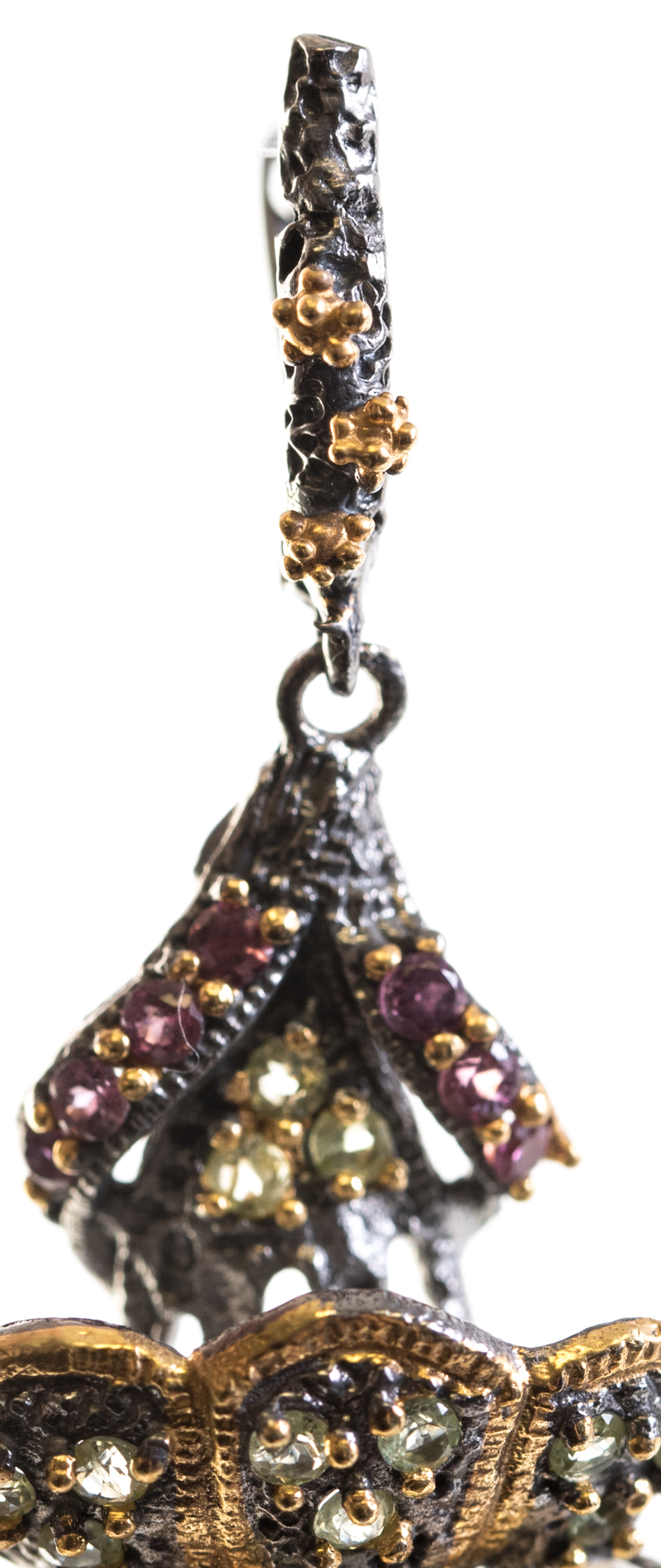 Oxidized Sterling Silver Opal, Garnet, Peridot Earrings