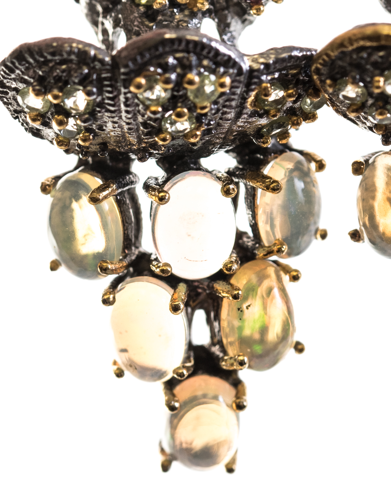 Oxidized Sterling Silver Opal, Garnet, Peridot Earrings