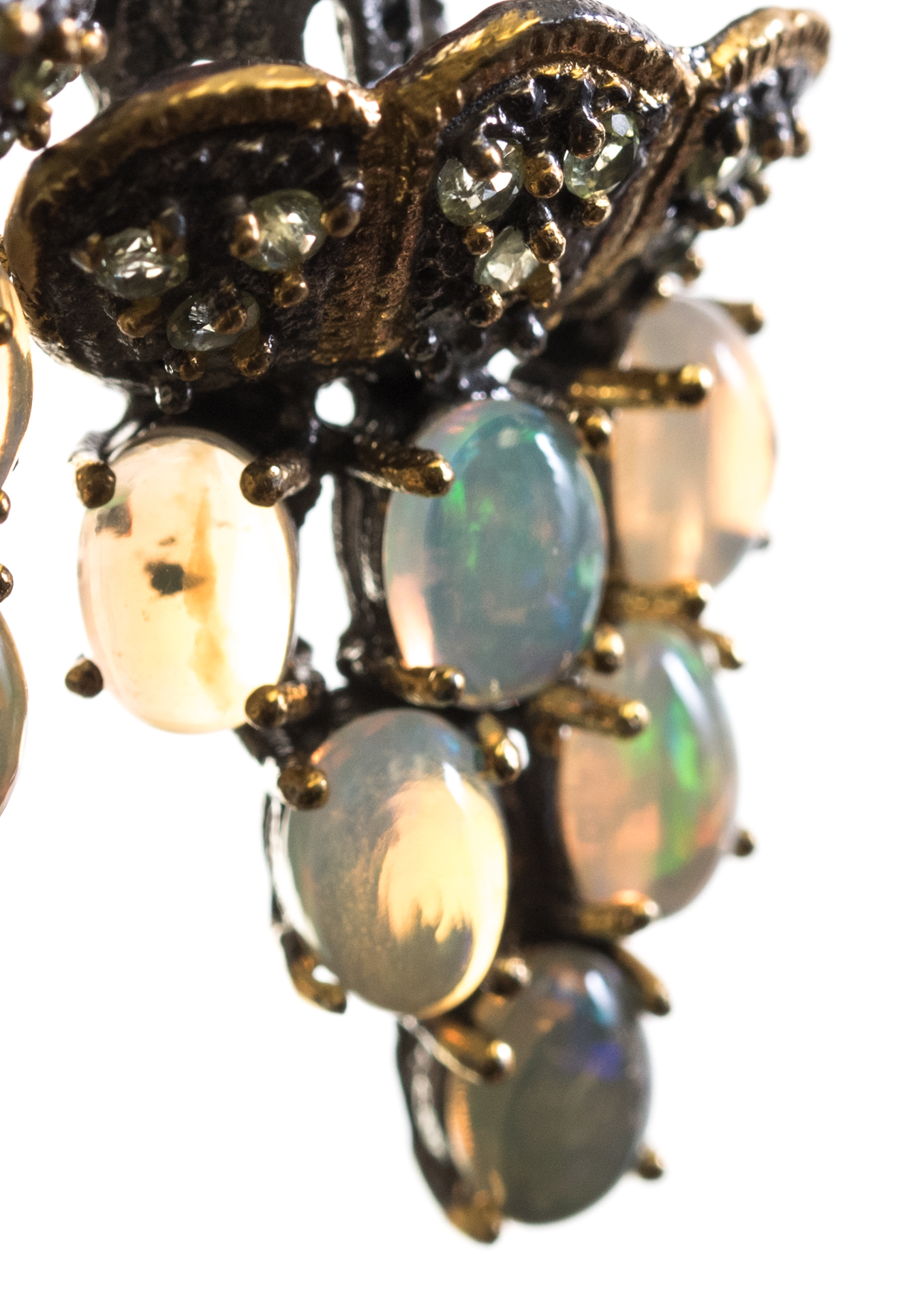 Oxidized Sterling Silver Opal, Garnet, Peridot Earrings