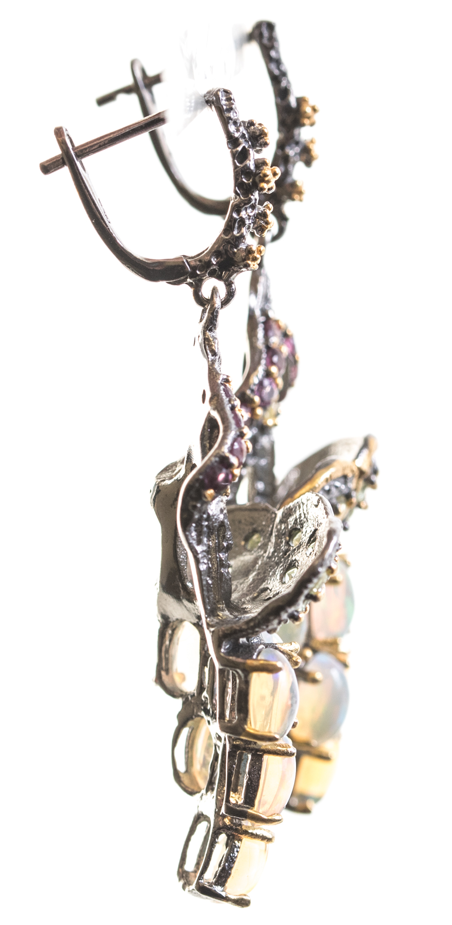 Oxidized Sterling Silver Opal, Garnet, Peridot Earrings