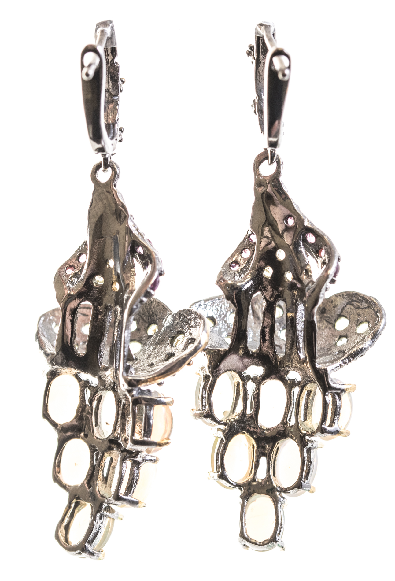 Oxidized Sterling Silver Opal, Garnet, Peridot Earrings