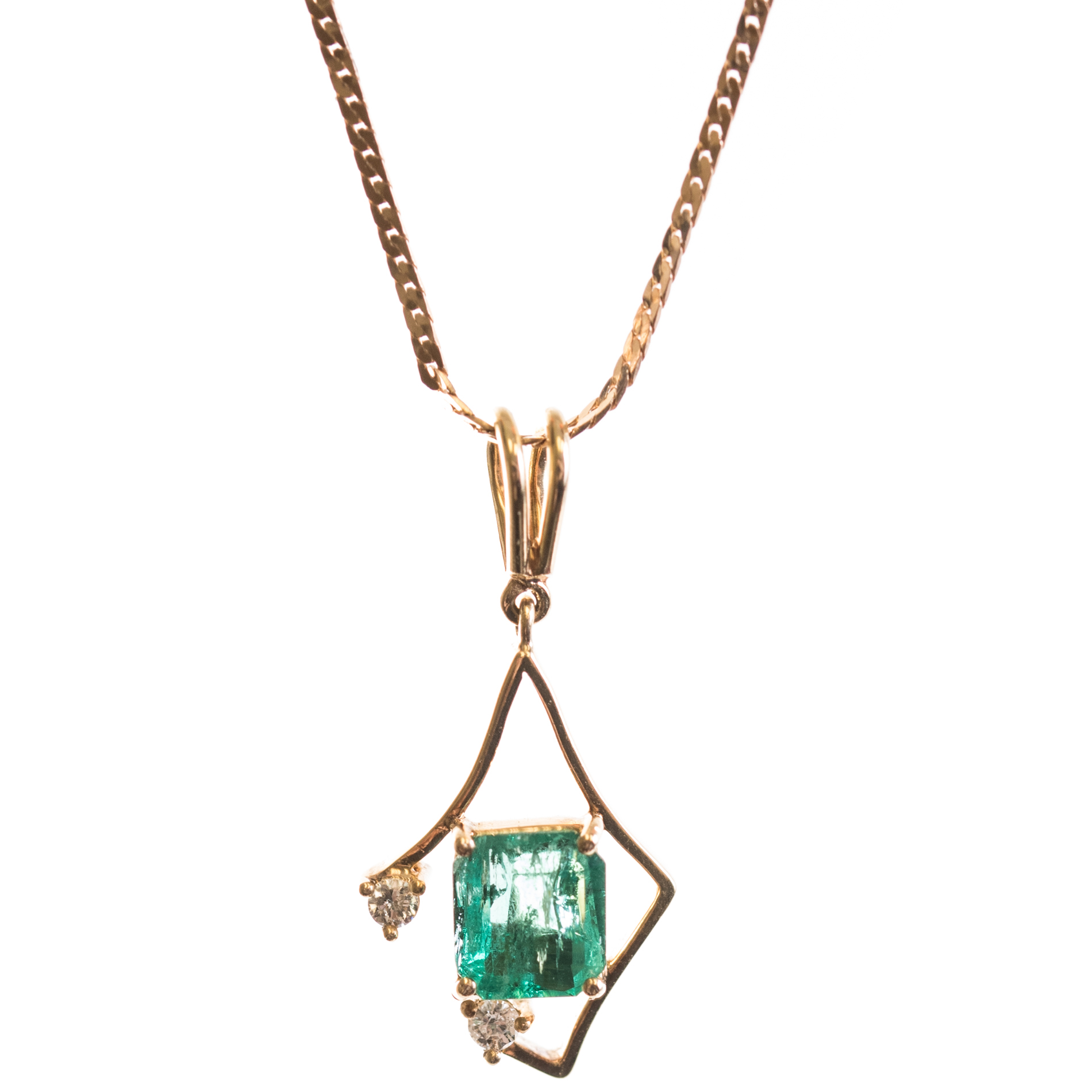 14K and 18K Yellow Gold Emerald and Diamond Necklace