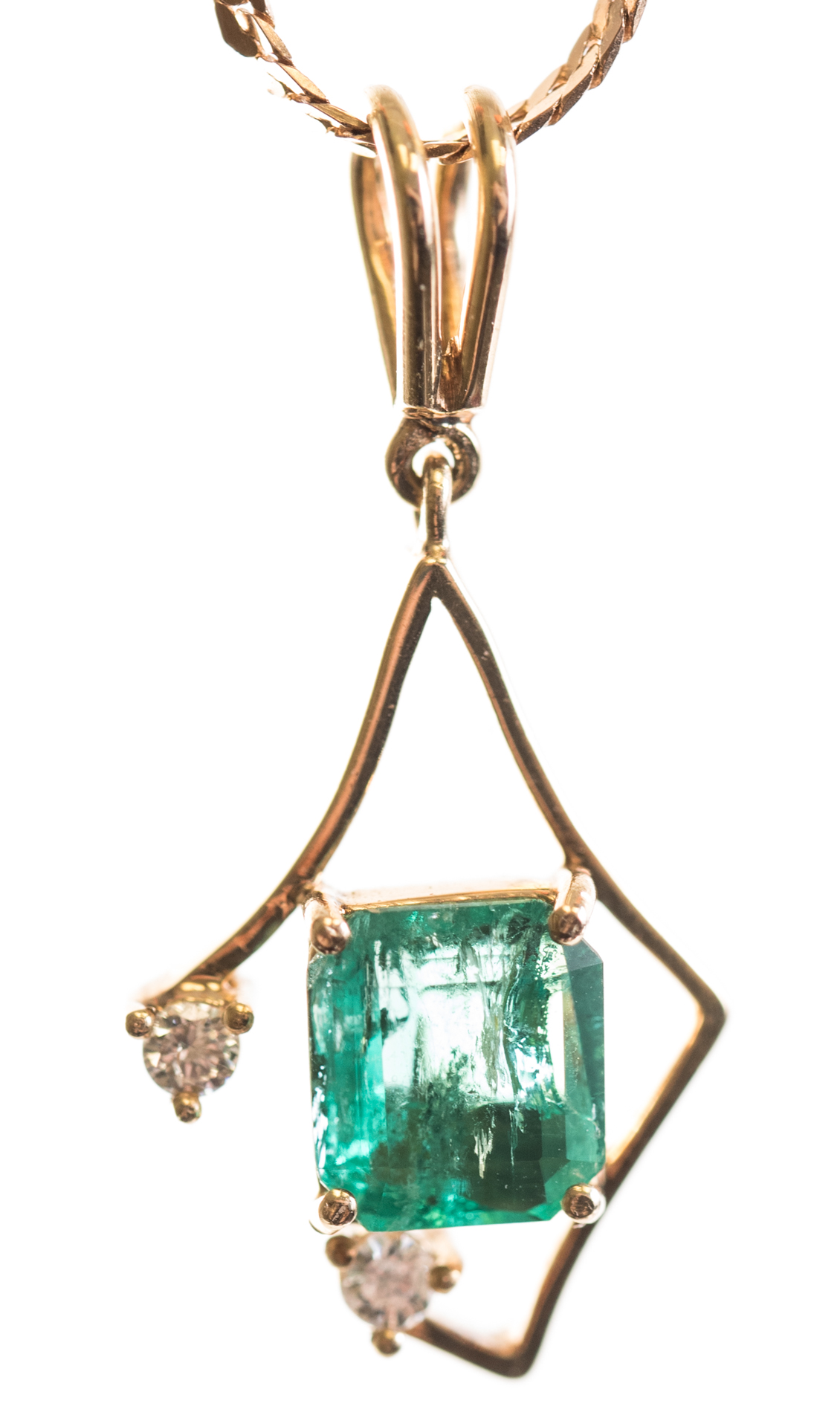 14K and 18K Yellow Gold Emerald and Diamond Necklace