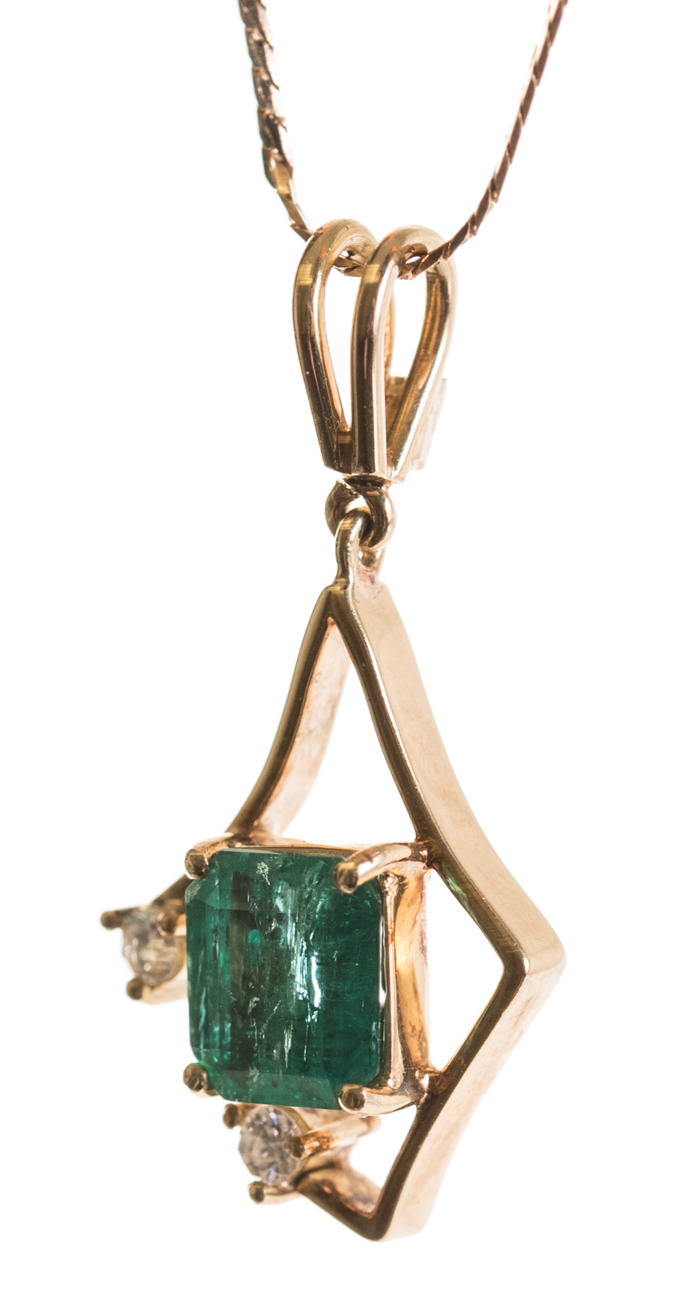 14K and 18K Yellow Gold Emerald and Diamond Necklace