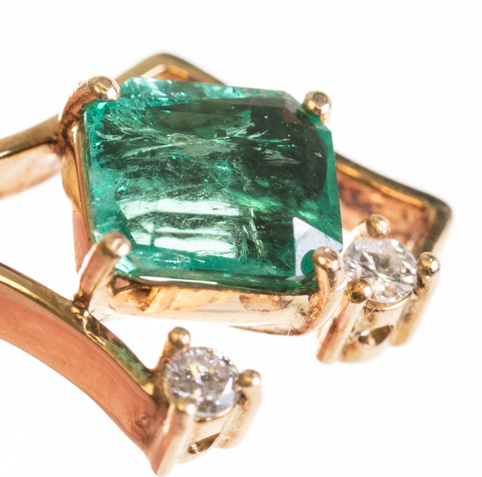 14K and 18K Yellow Gold Emerald and Diamond Necklace