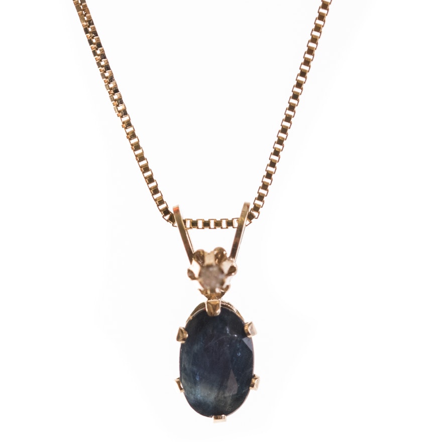 14K & 18K Yellow Gold  Sapphire and Diamond Necklace