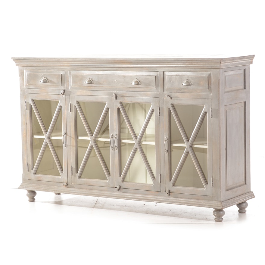 Contemporary Wood Media Cabinet with Antiqued Grey Finish