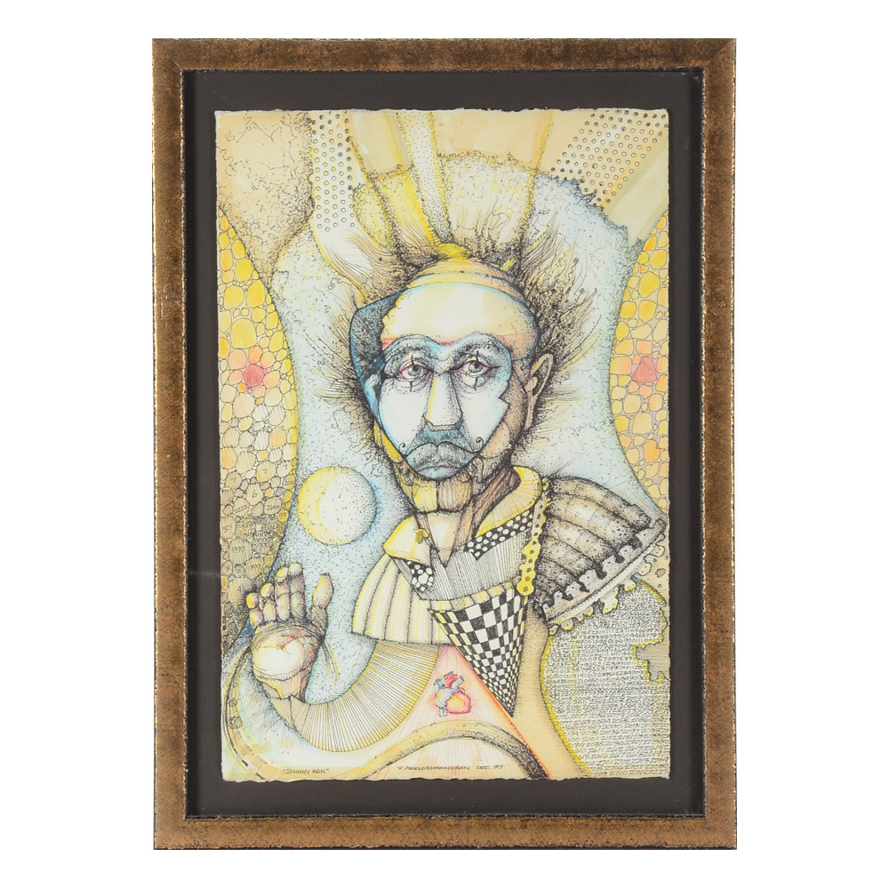 R. Arnold Edmondson Original Ink and Watercolor on Paper "Johnny Man"