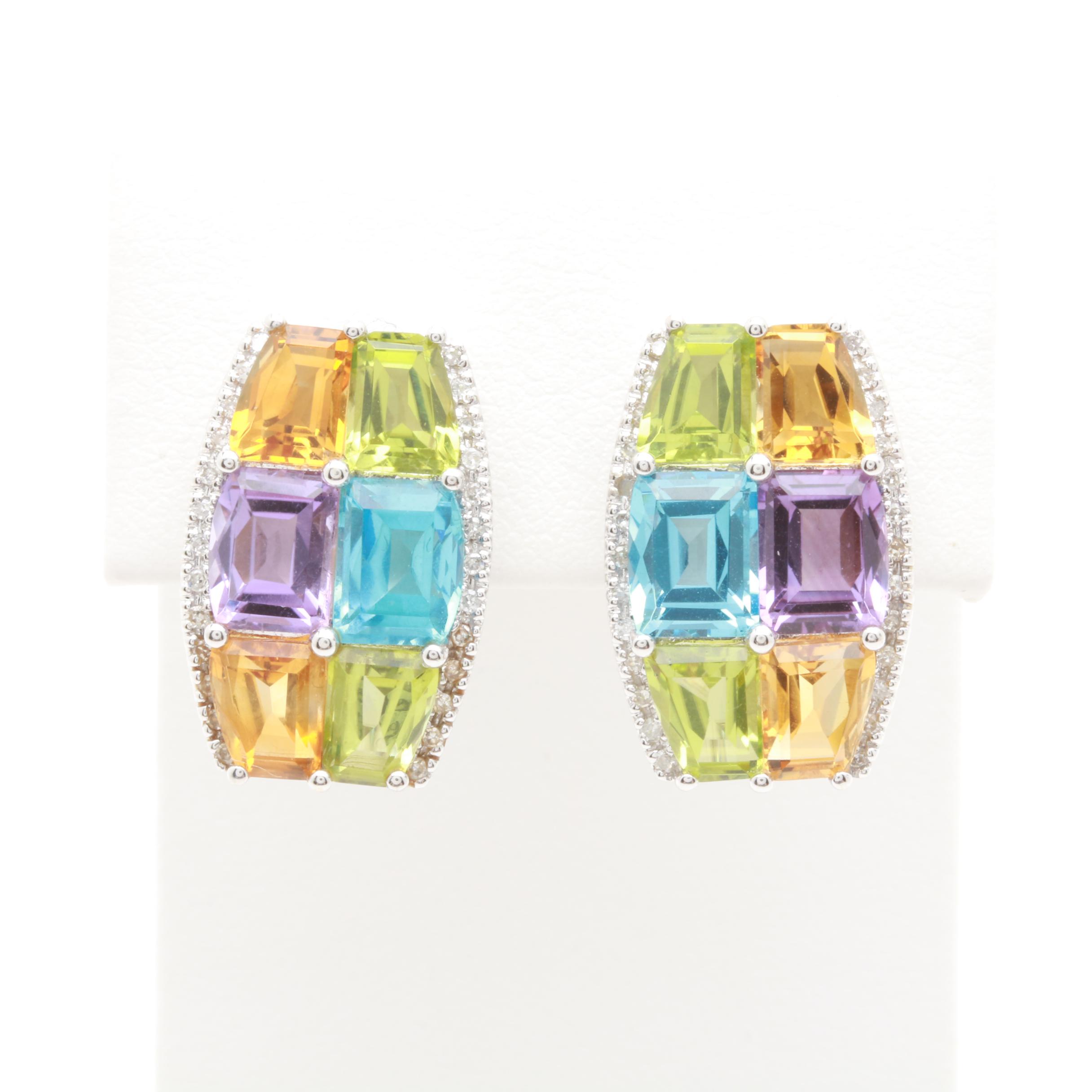 14K White Gold Gemstone Earrings Including Diamonds