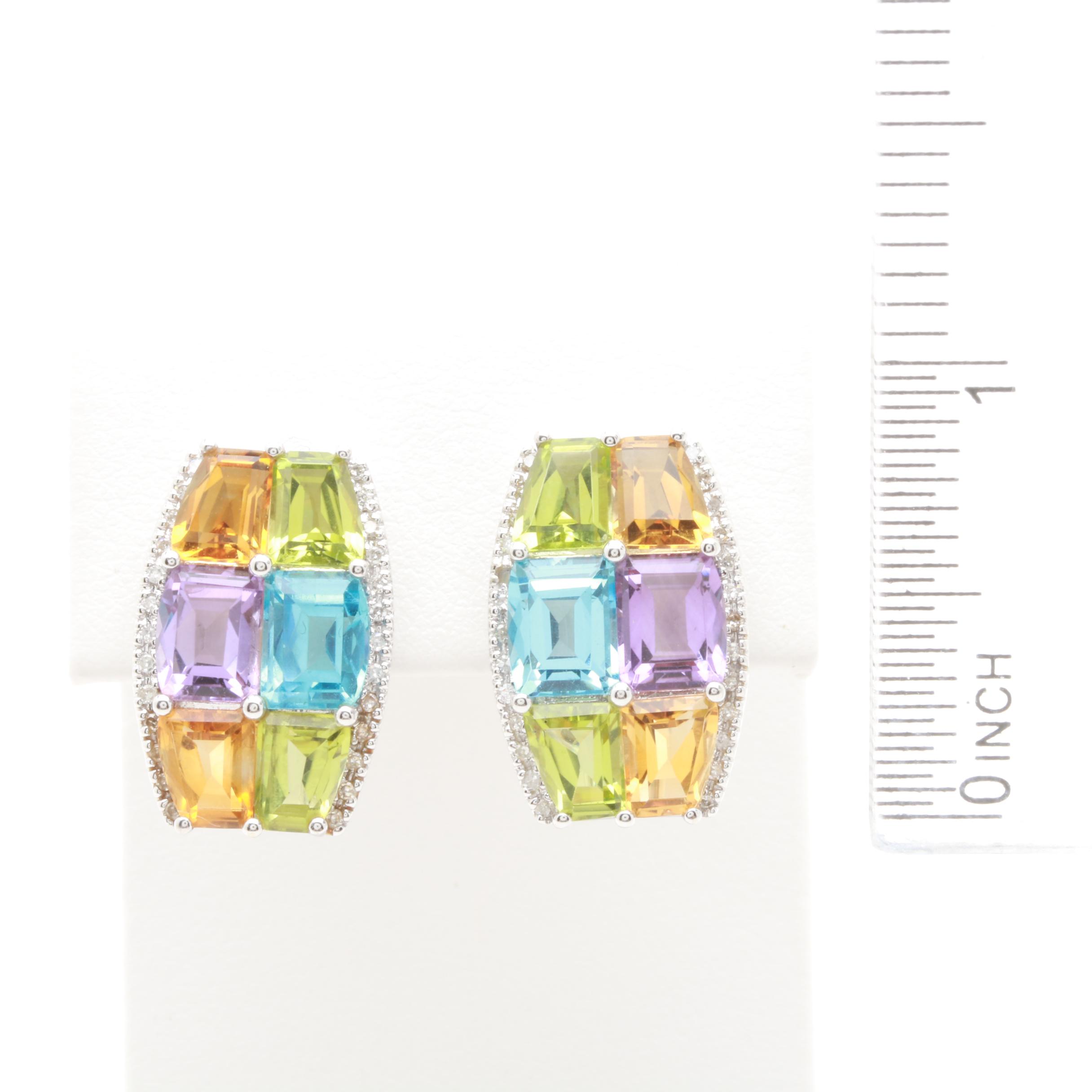 14K White Gold Gemstone Earrings Including Diamonds