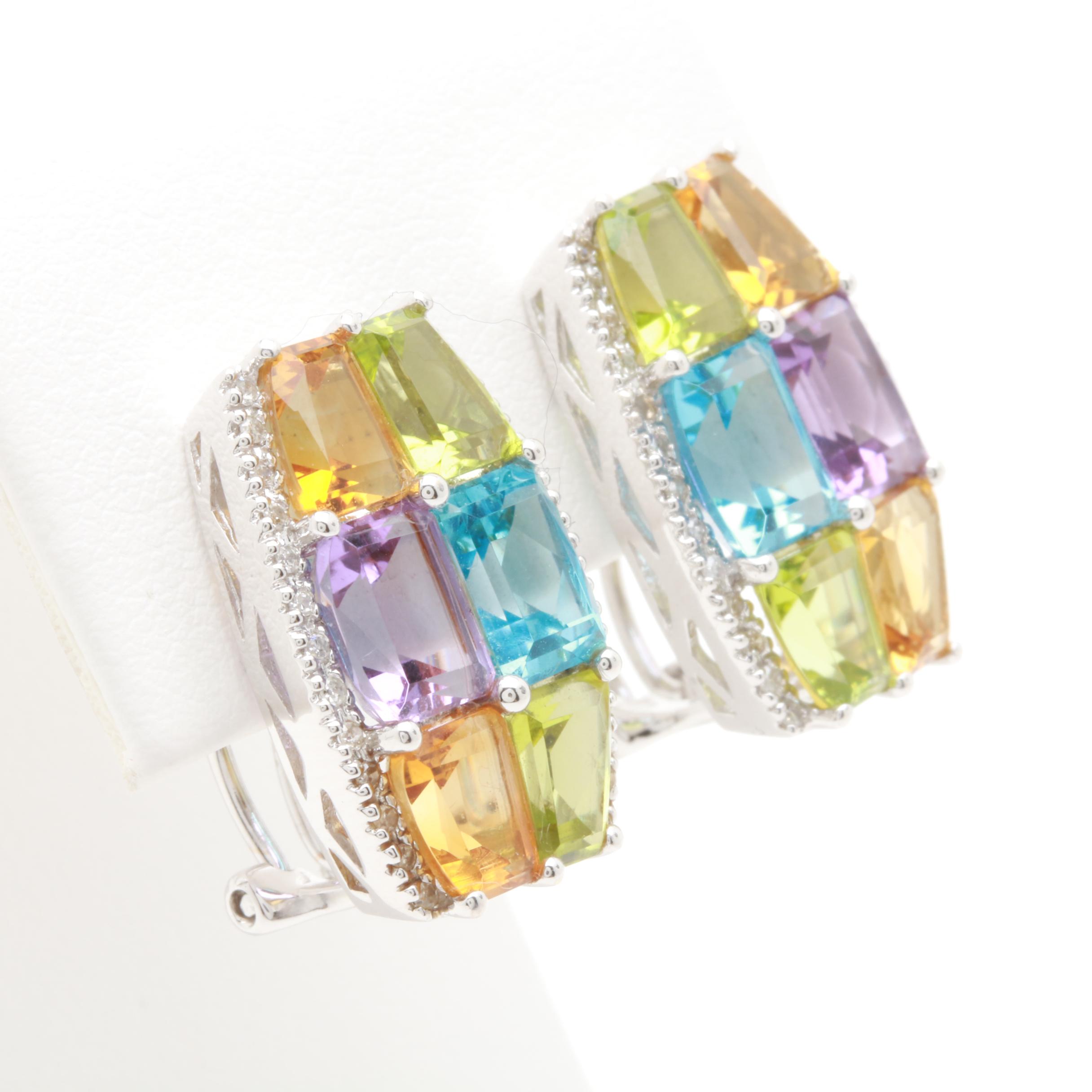 14K White Gold Gemstone Earrings Including Diamonds