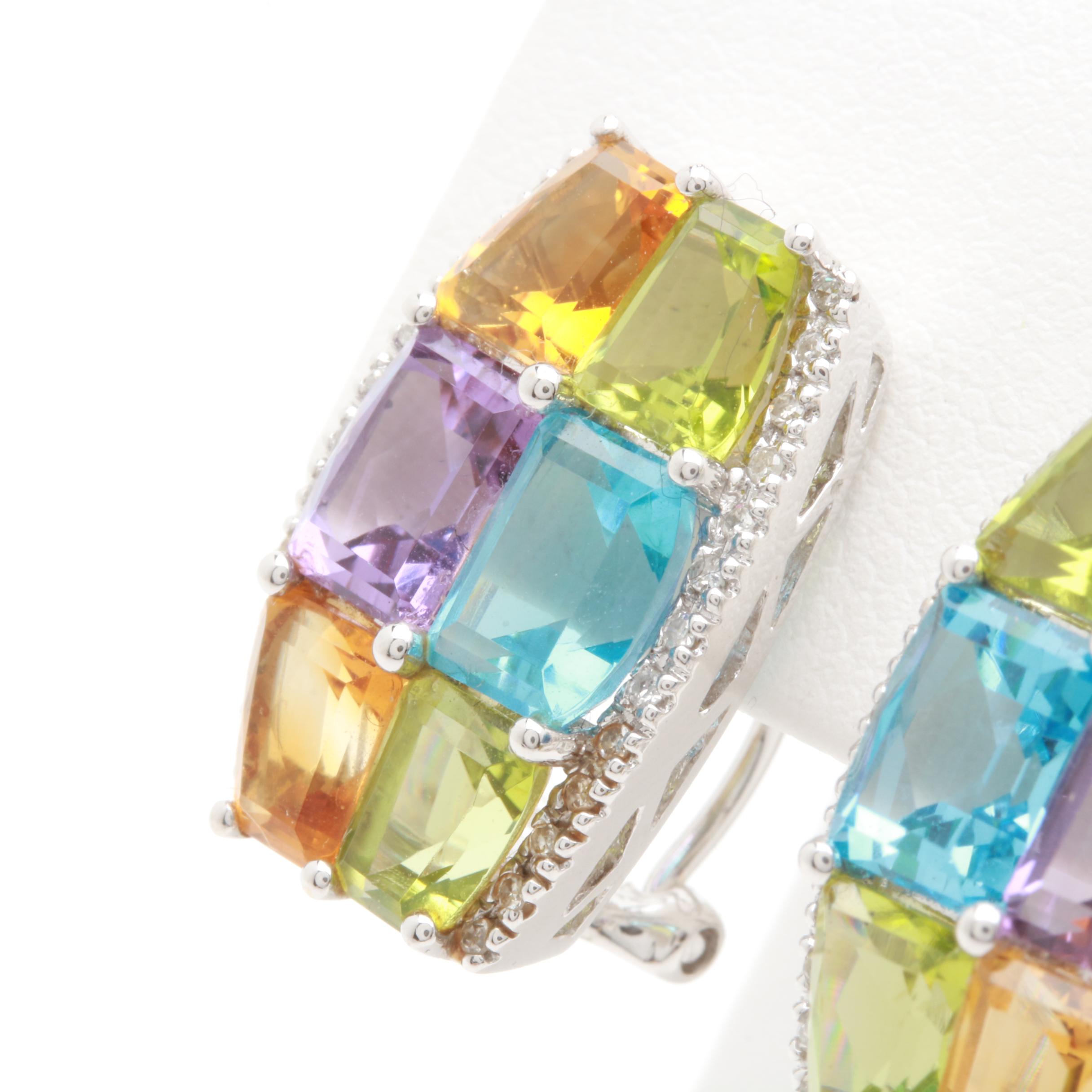 14K White Gold Gemstone Earrings Including Diamonds