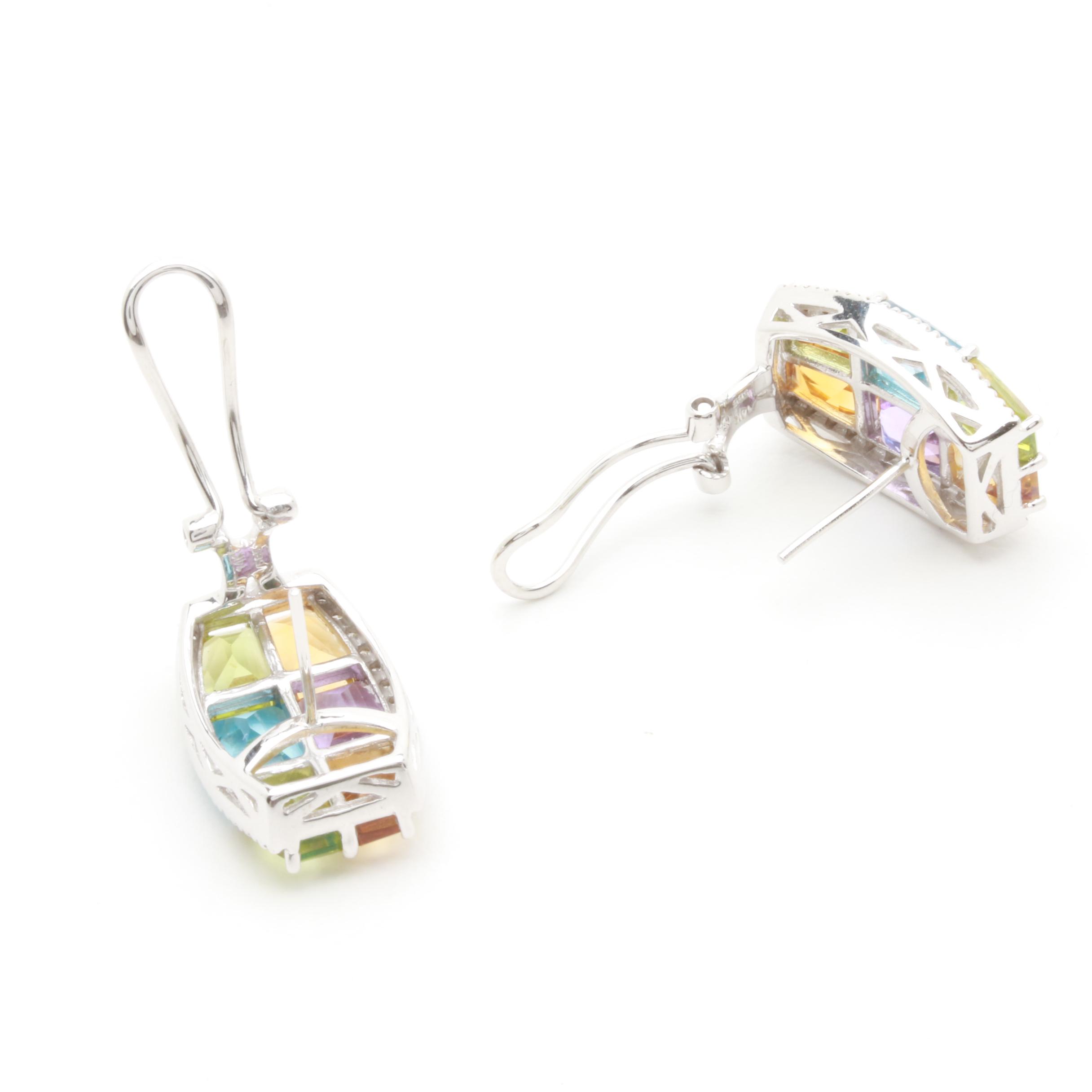 14K White Gold Gemstone Earrings Including Diamonds