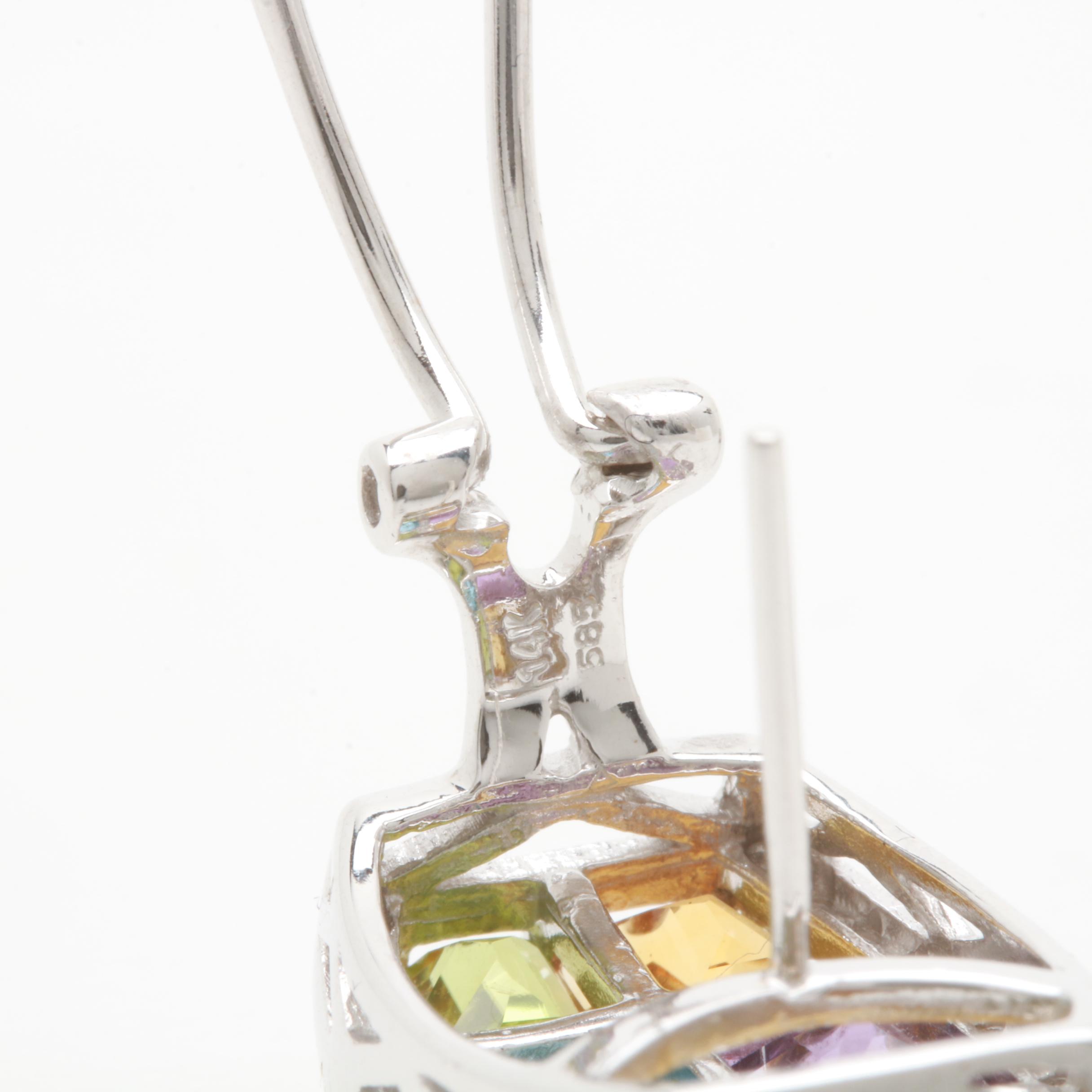 14K White Gold Gemstone Earrings Including Diamonds