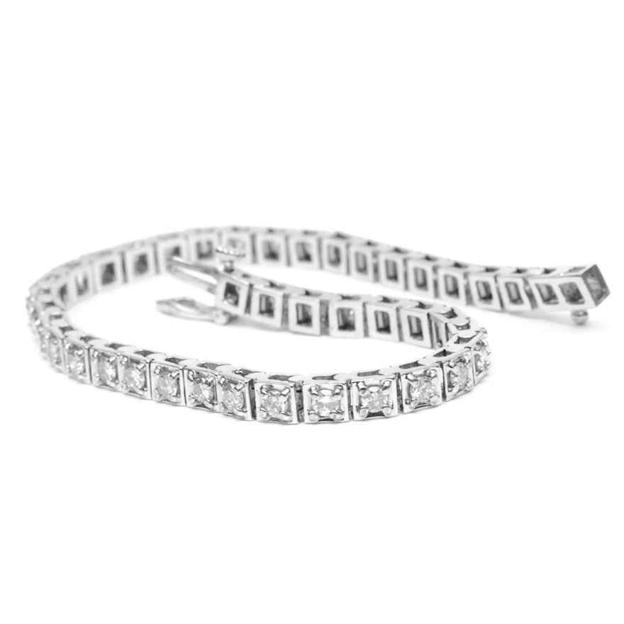 14K White Gold 2.58 CTW Diamond Tennis Bracelet