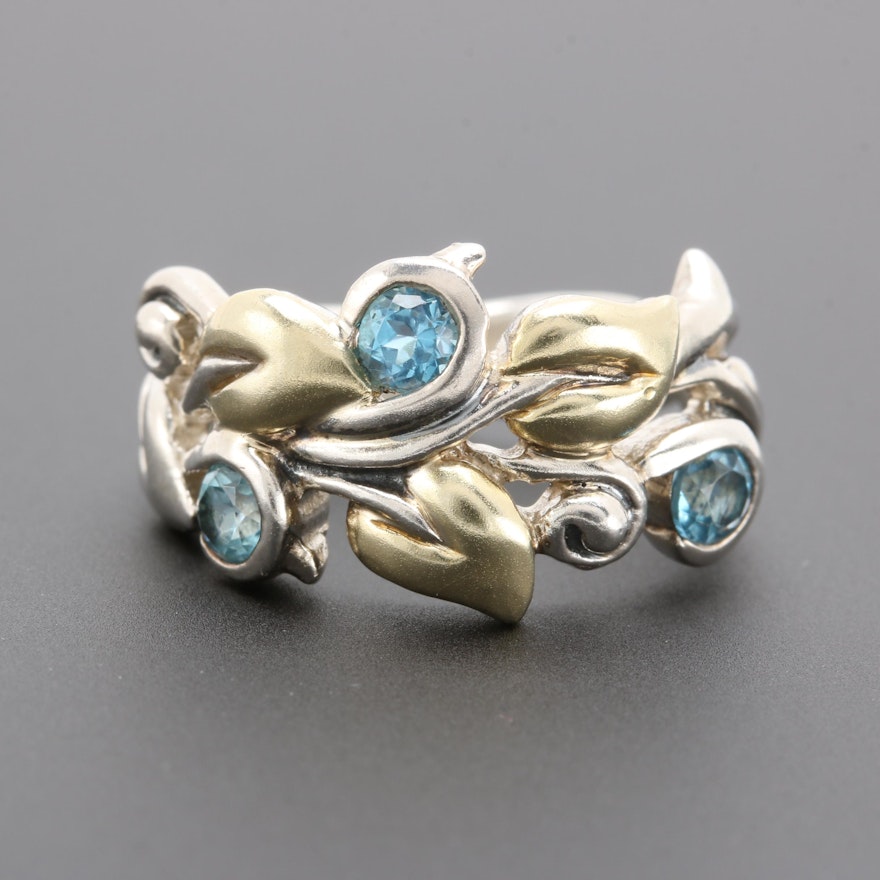 Barbara Bixby Sterling Silver and 18K Yellow Gold Blue Topaz Ring
