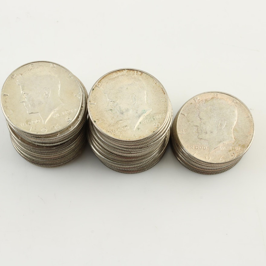 Group of Thirty-Seven JFK Silver Clad Half Dollars