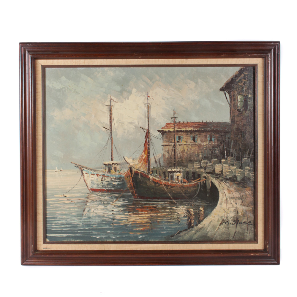 Vintage M. Blake Original Oil Painting of Boats