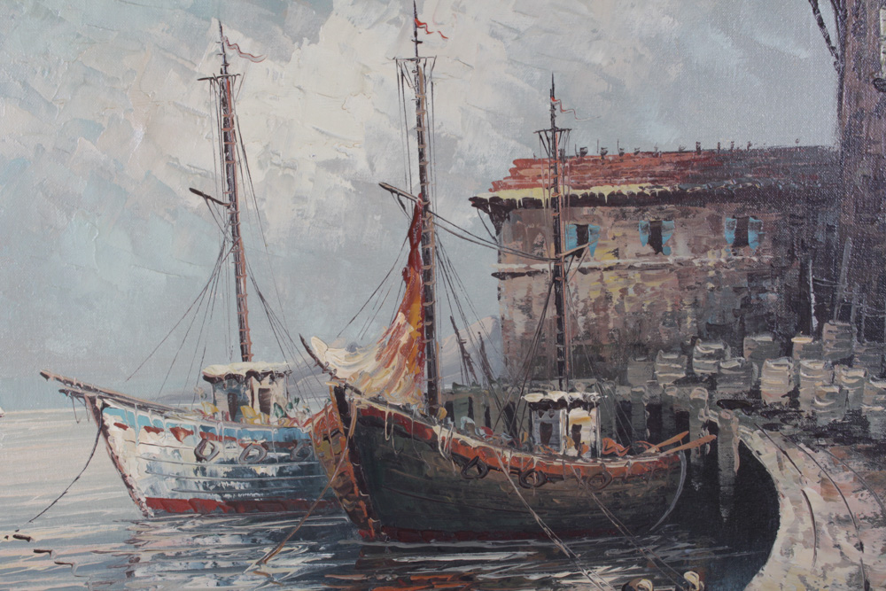 Vintage M. Blake Original Oil Painting of Boats