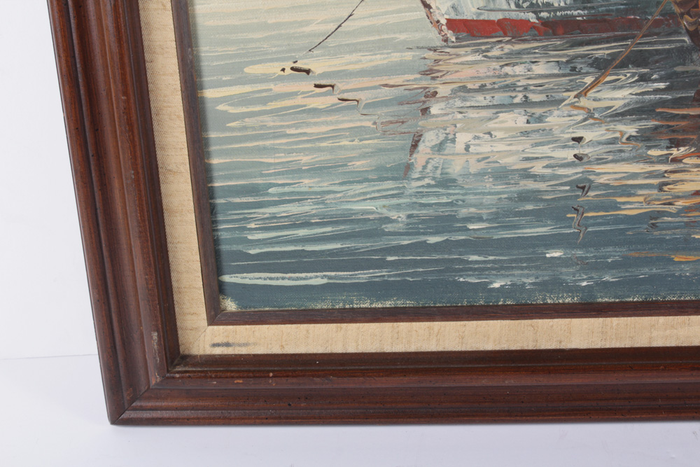 Vintage M. Blake Original Oil Painting of Boats