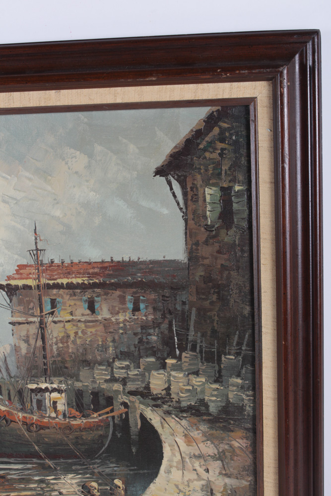 Vintage M. Blake Original Oil Painting of Boats