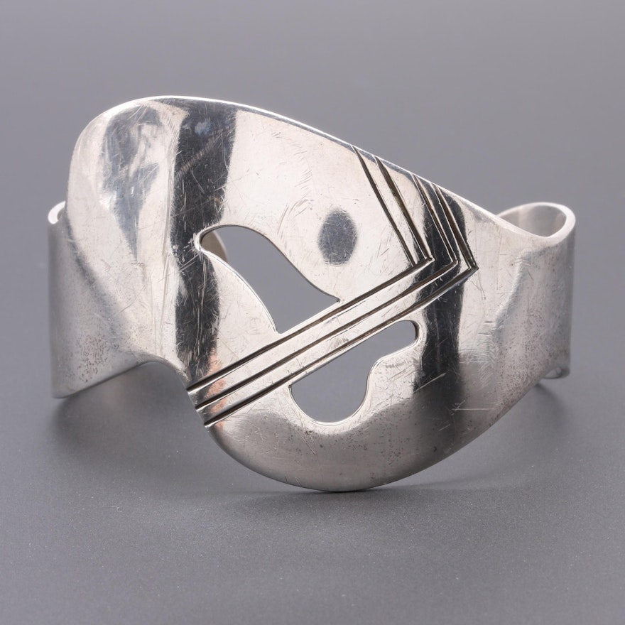 Studio Artisan Sterling Silver Abstract Cuff with Cut-Outs
