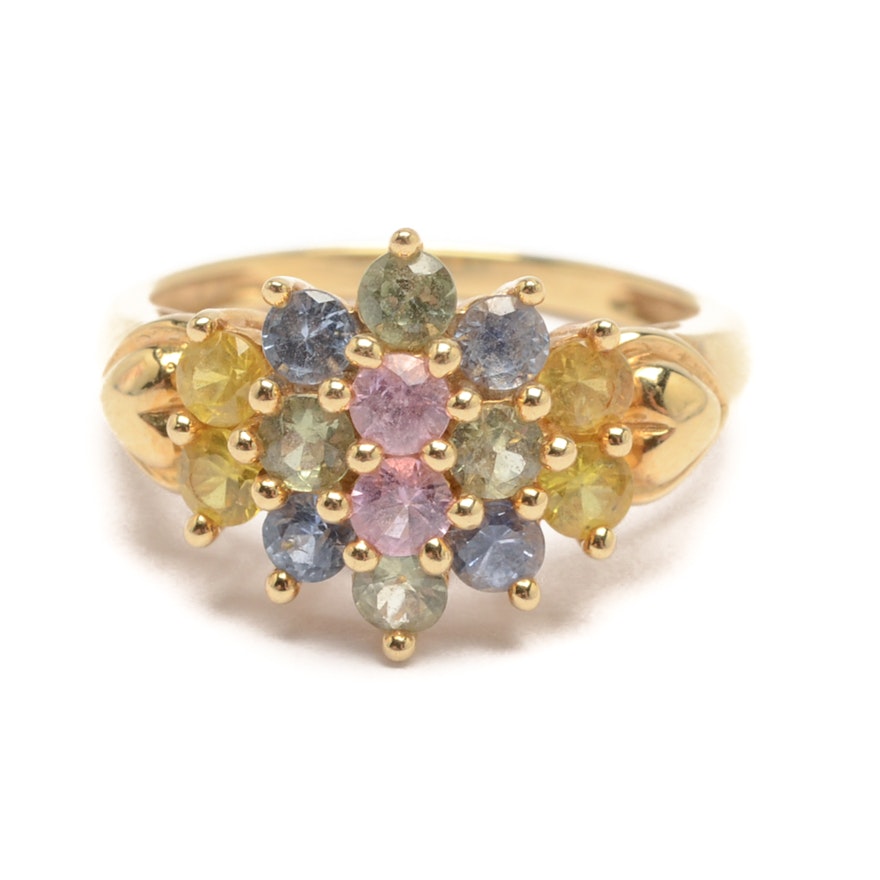 14K Yellow Gold Fancy Colored Sapphire Ring
