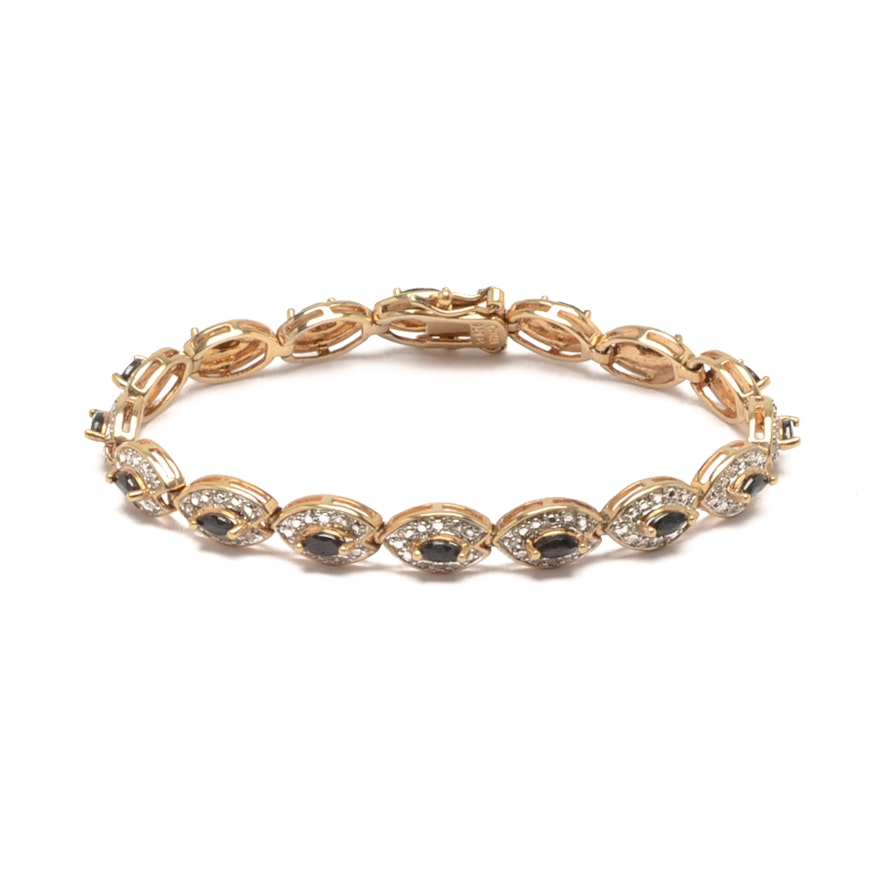 Sterling Silver Gold Wash Bracelet with Sapphires and Diamonds