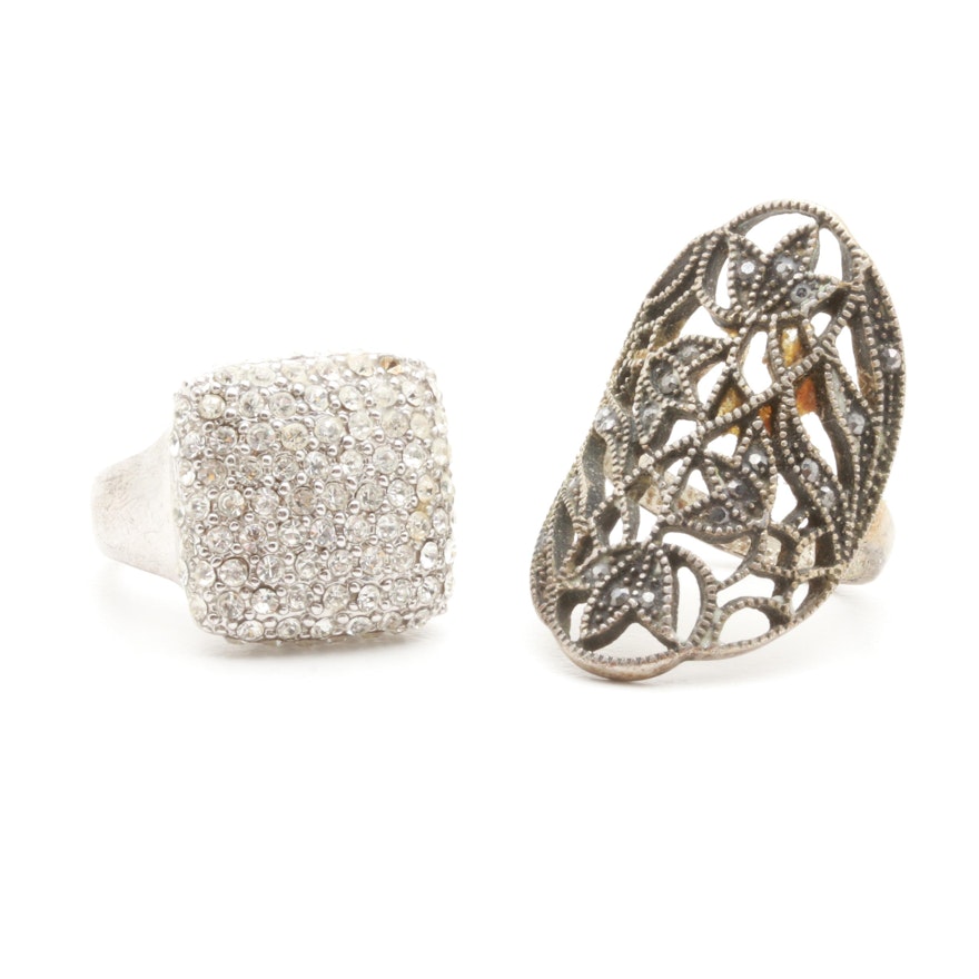 Silver-Tone Ring Selection Including Foilbacks and Marcasite