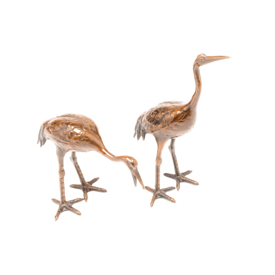 Metal Bronze-Tone Crane Figurines