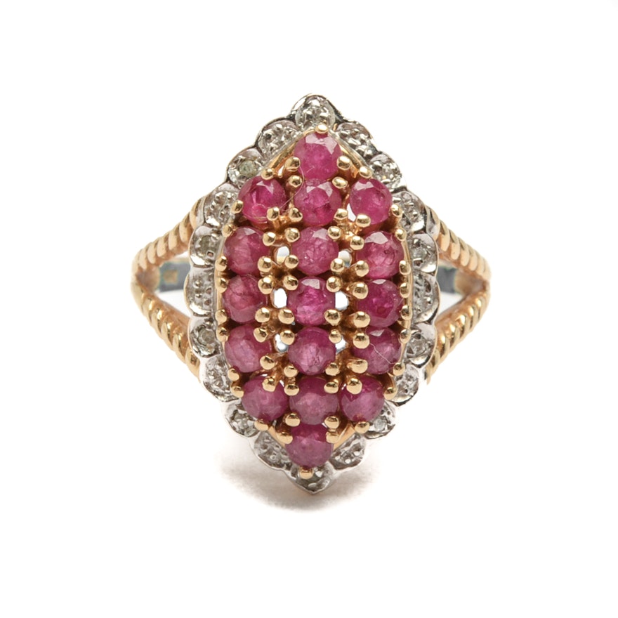 10K Yellow and White Gold Ruby and Diamond Ring