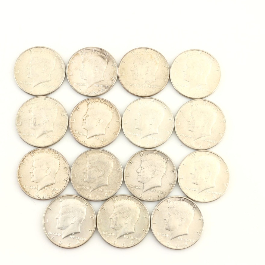 Group of Fifteen 1964 JFK Silver Half Dollars