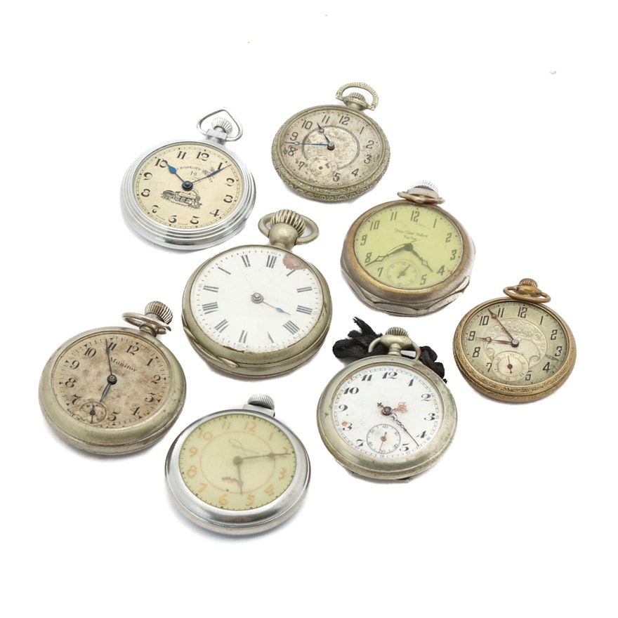 Assorted Open Face Stem Wind Pocket Watches, Including Ingraham