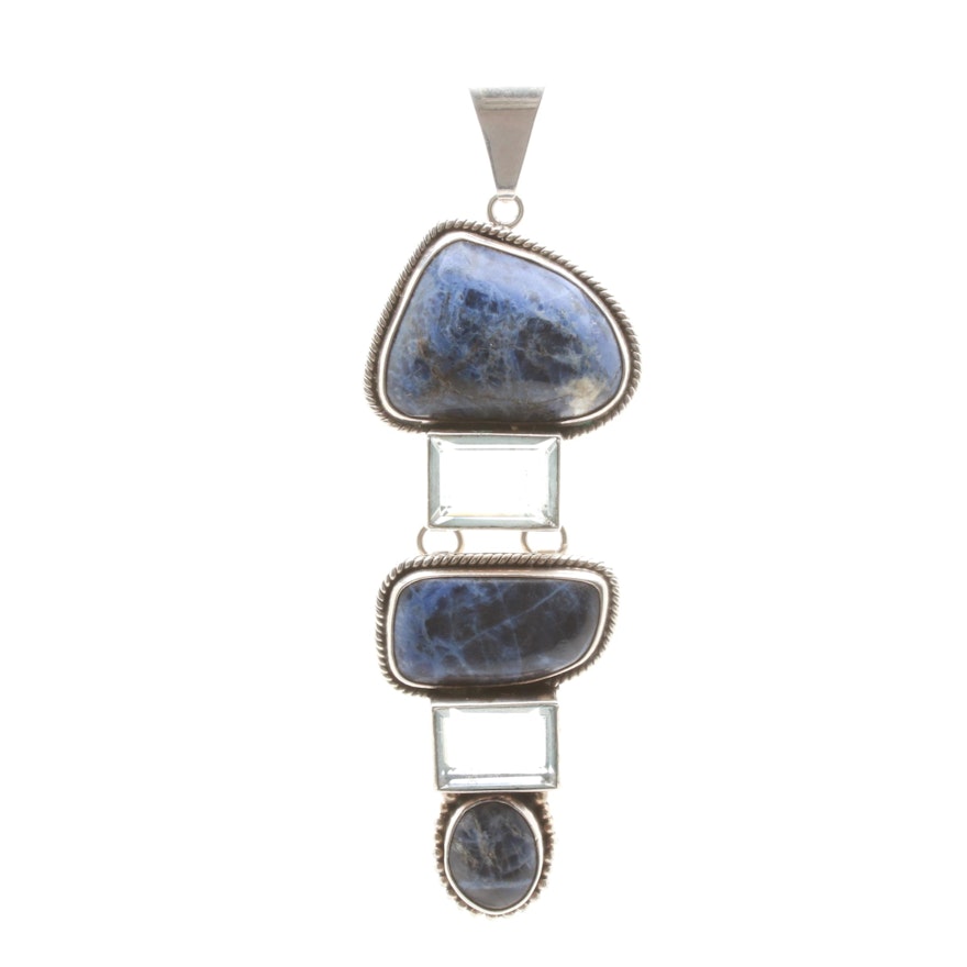 Mexican Sterling Silver Sodalite and Glass Pendant