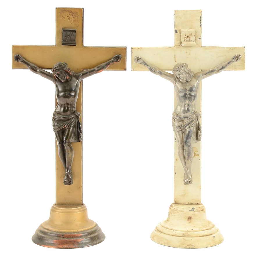 Pair of Vintage Altar Christian Standing Crucifixes