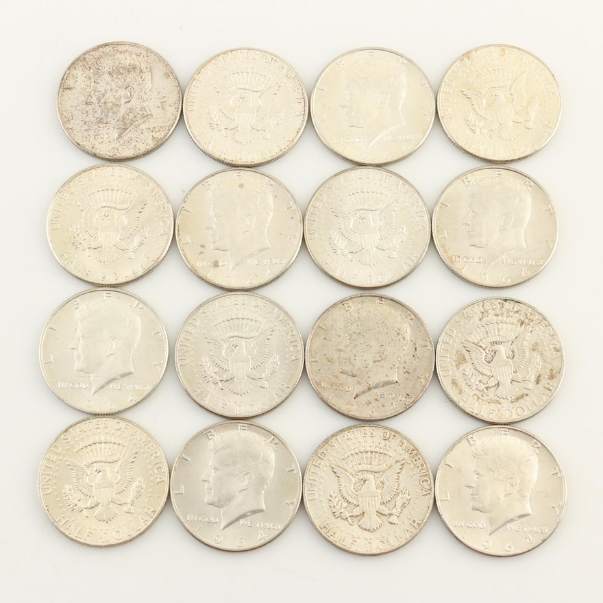 Group of Sixteen 1964 JFK Silver Half Dollars