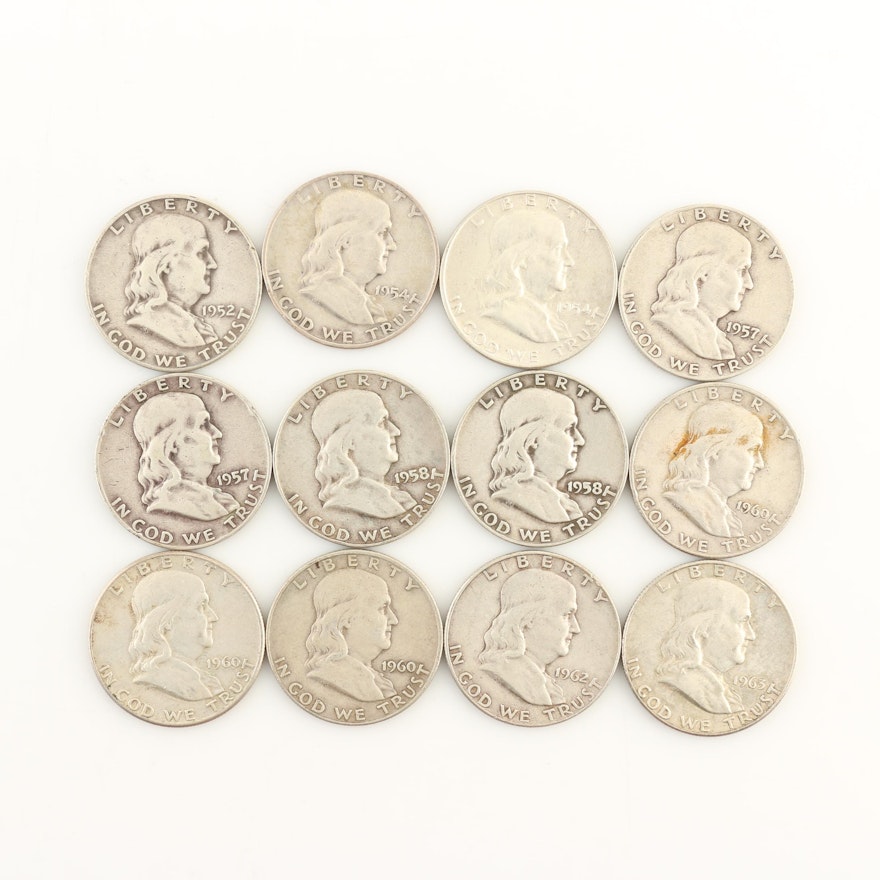 Group of Twelve Franklin Silver Half Dollars