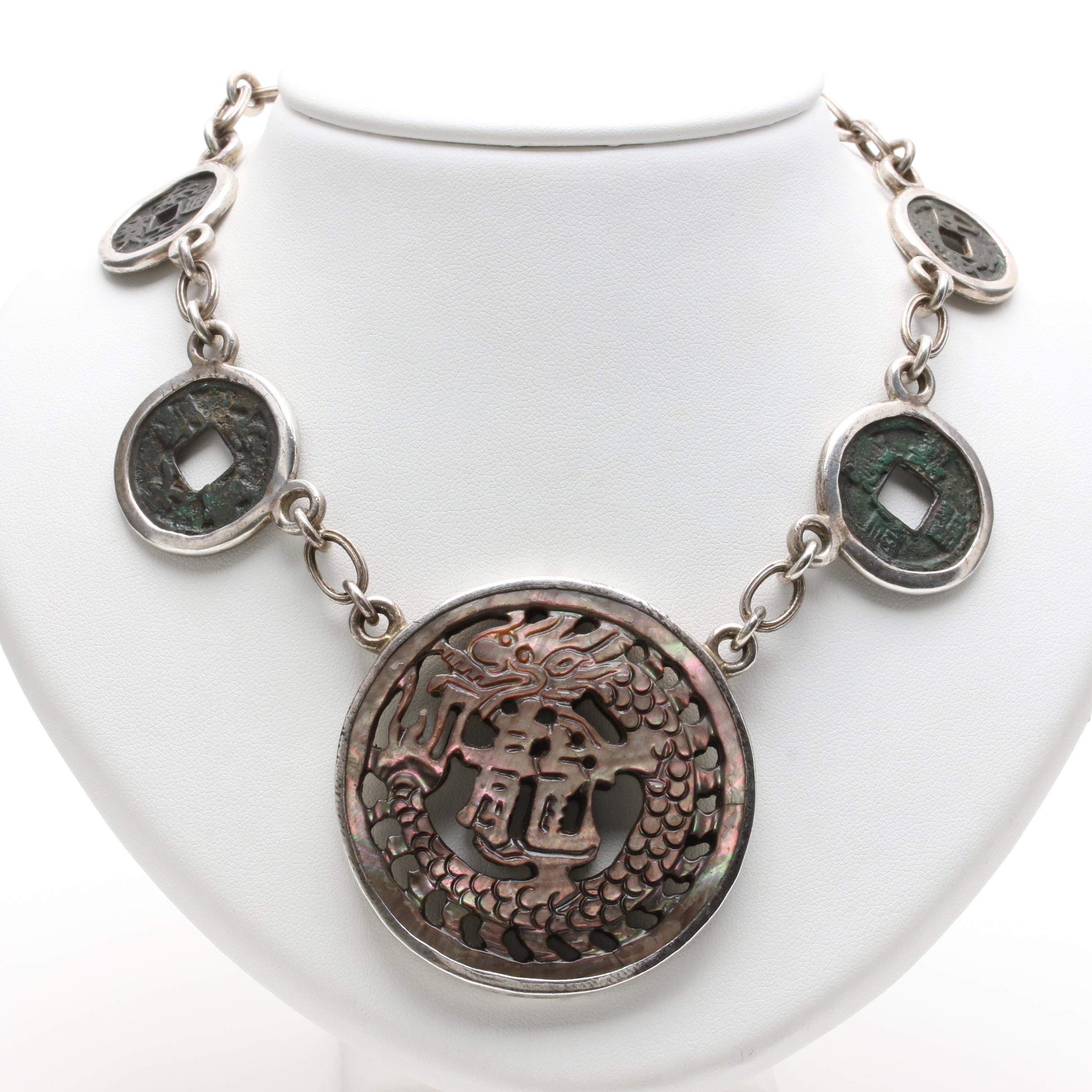 Barry Brinker 950 Silver Black Mother of Pearl Necklace