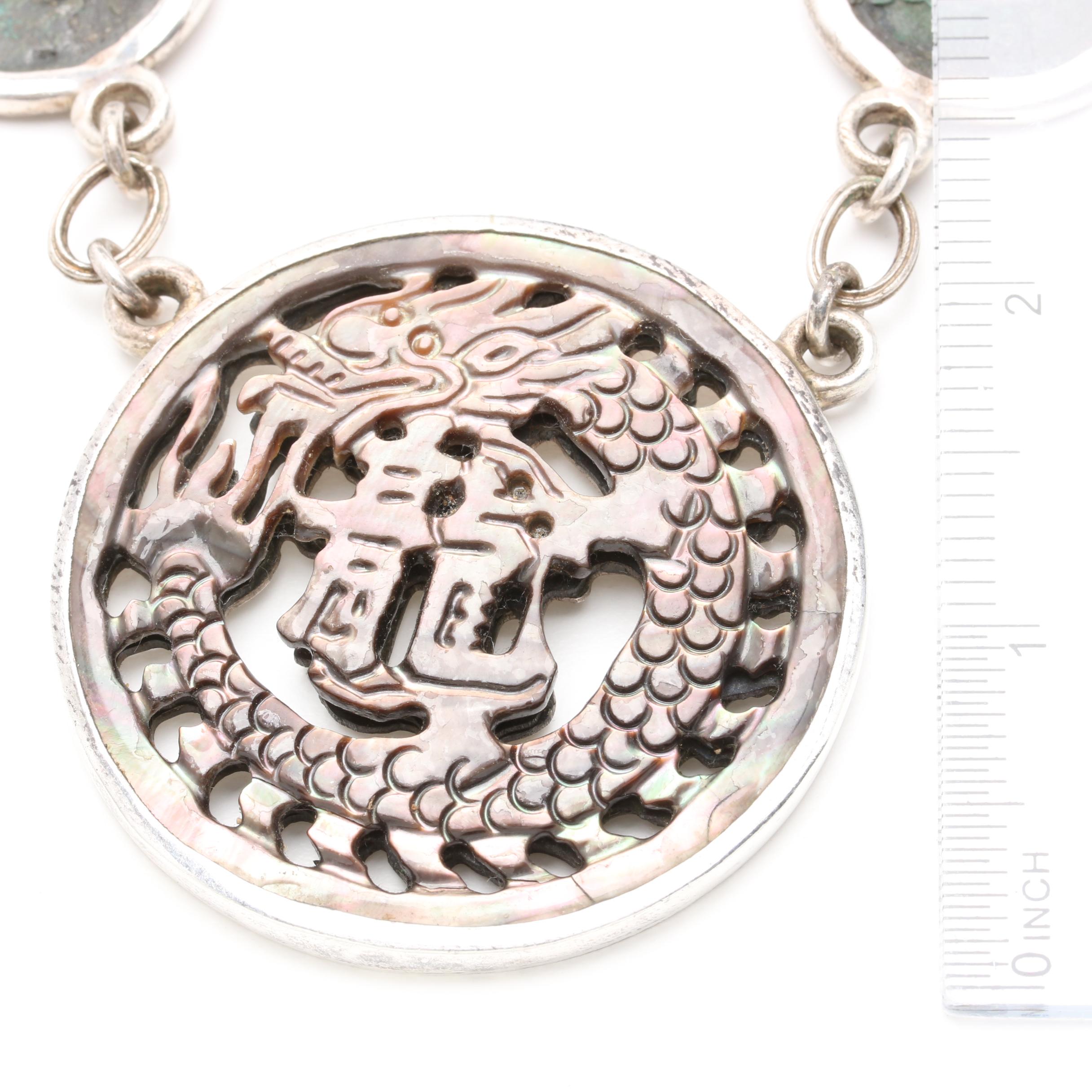 Barry Brinker 950 Silver Black Mother of Pearl Necklace