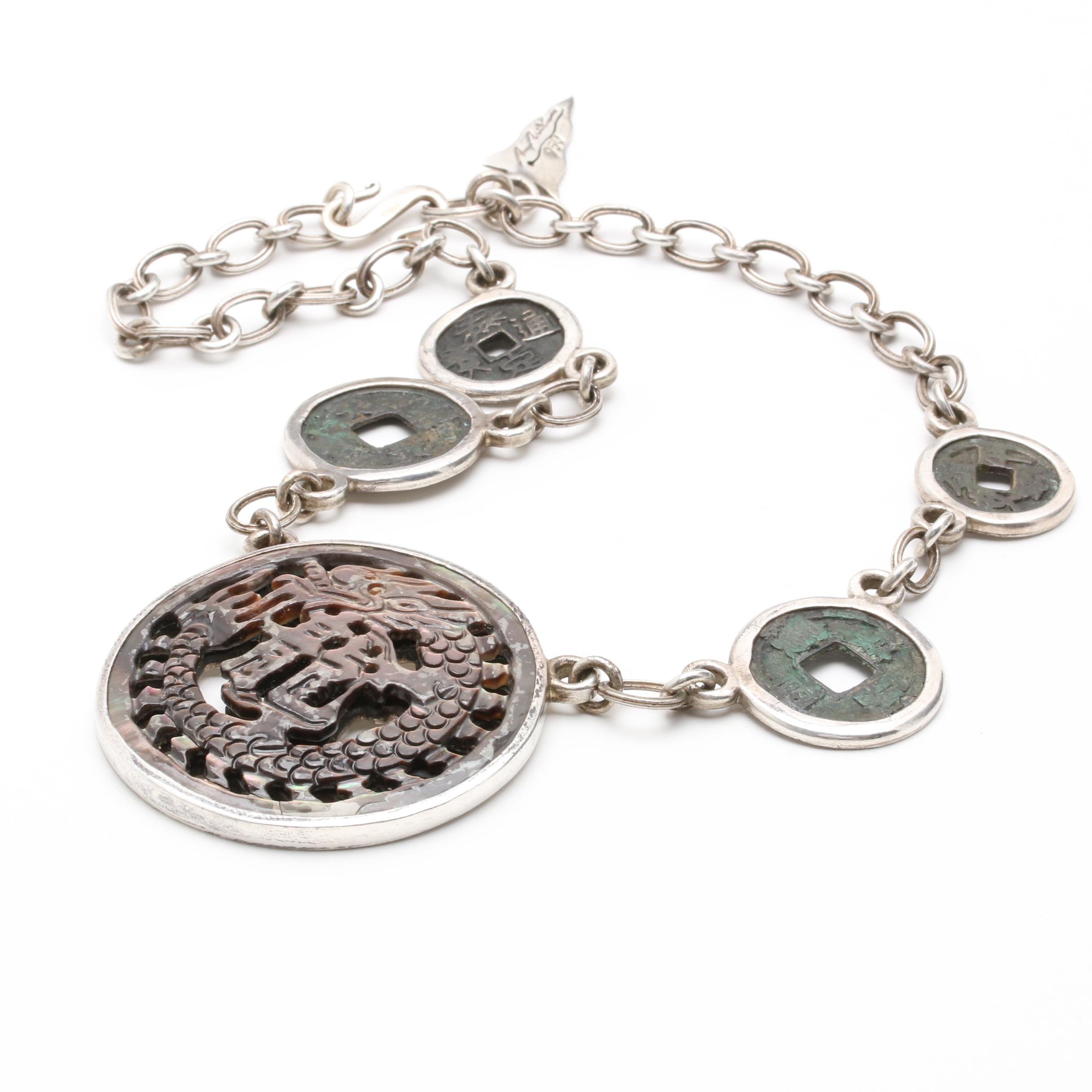 Barry Brinker 950 Silver Black Mother of Pearl Necklace