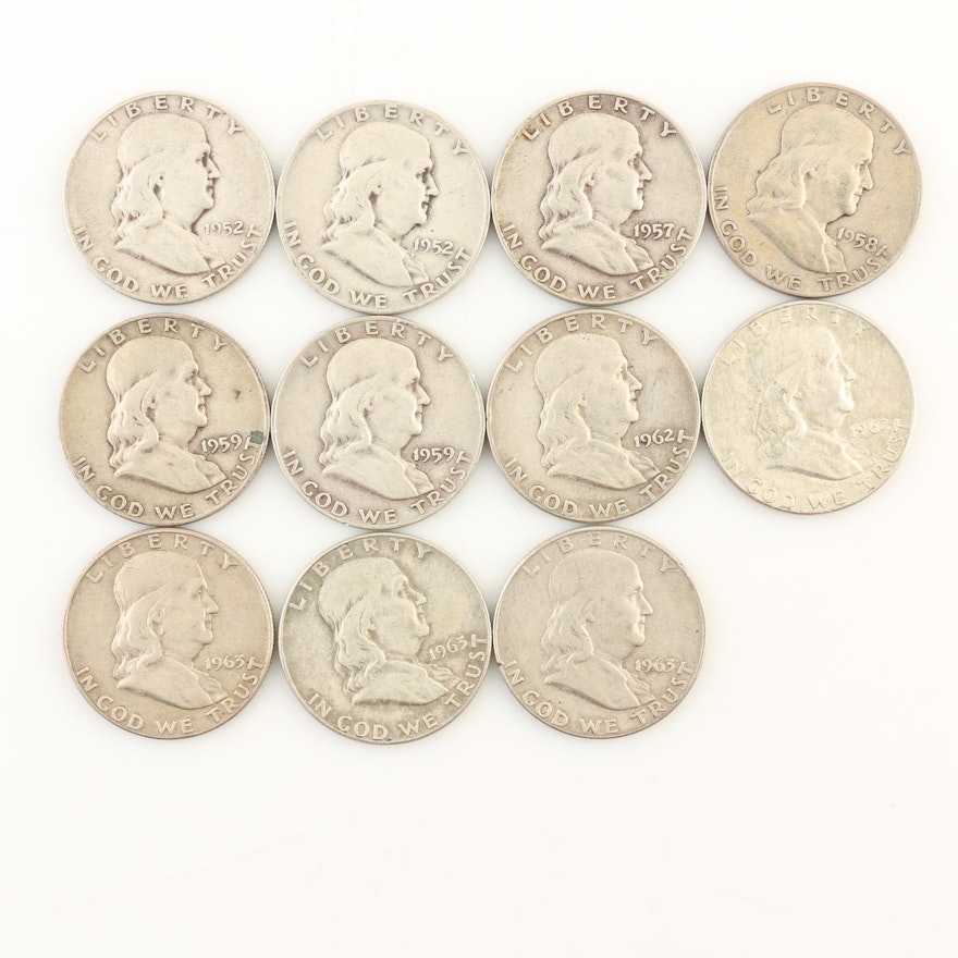 Group of Eleven Franklin Silver Half Dollars