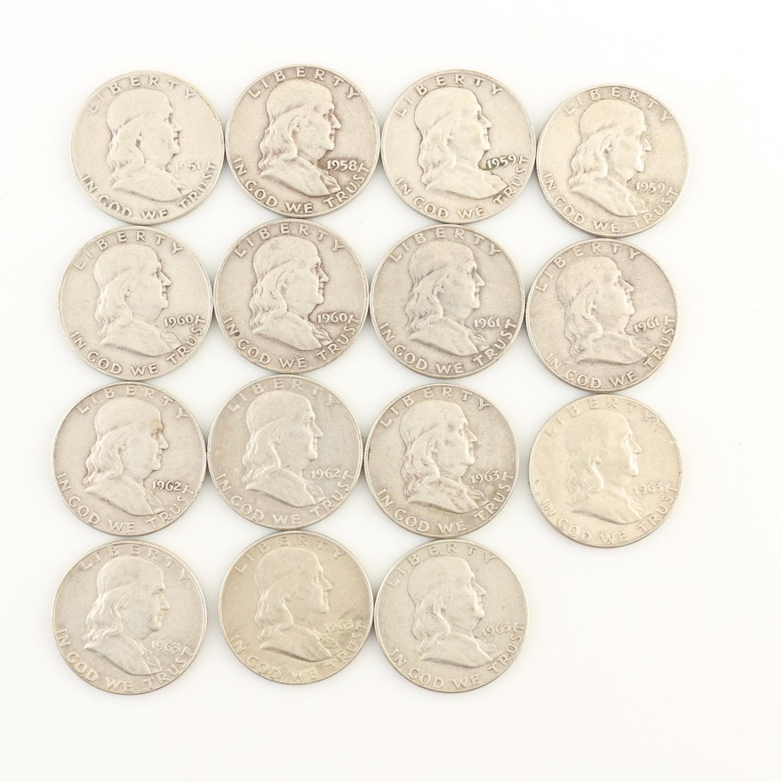 Group of Fifteen Franklin Silver Half Dollars