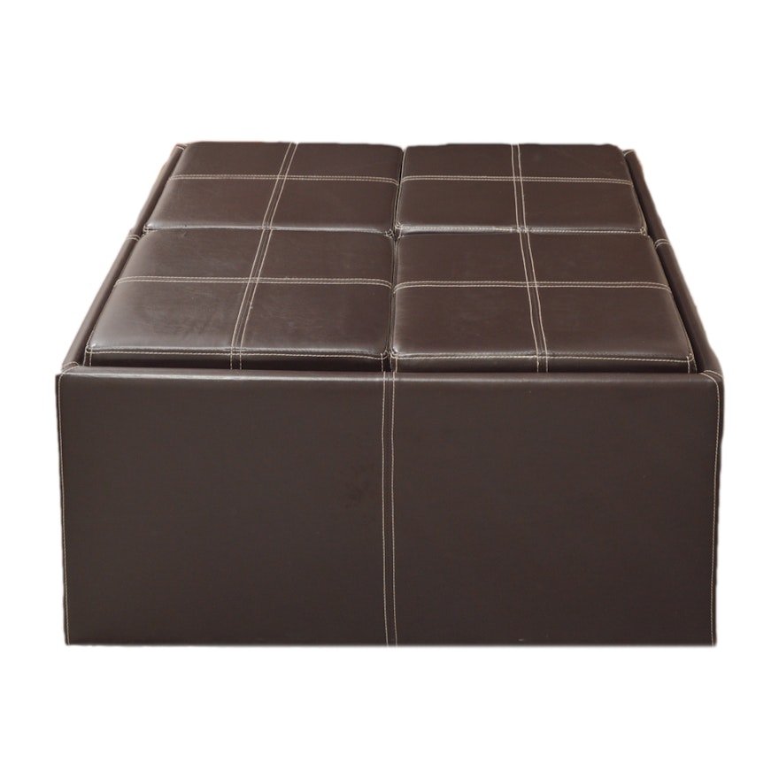 Faux Leather Ottoman with Trays and Hidden Stools
