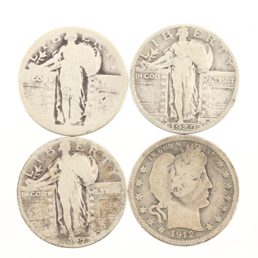 Group of Four Antique and Vintage U.S. Silver Quarters