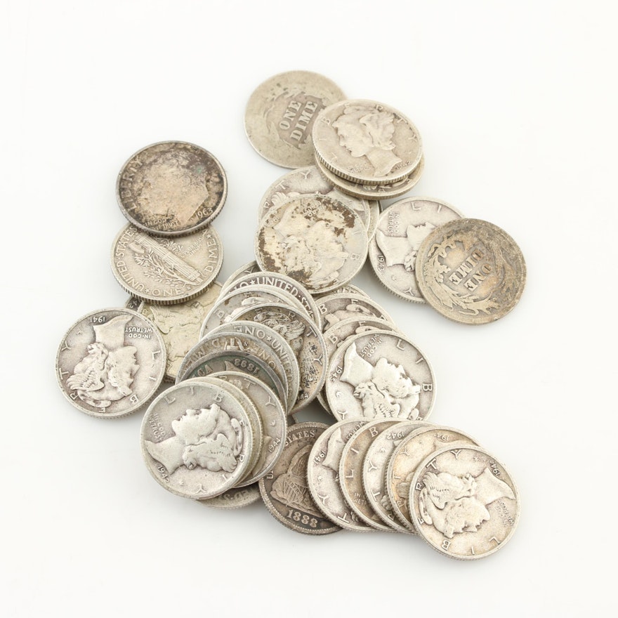 Group of Forty Antique and Vintage U.S. Silver Dimes