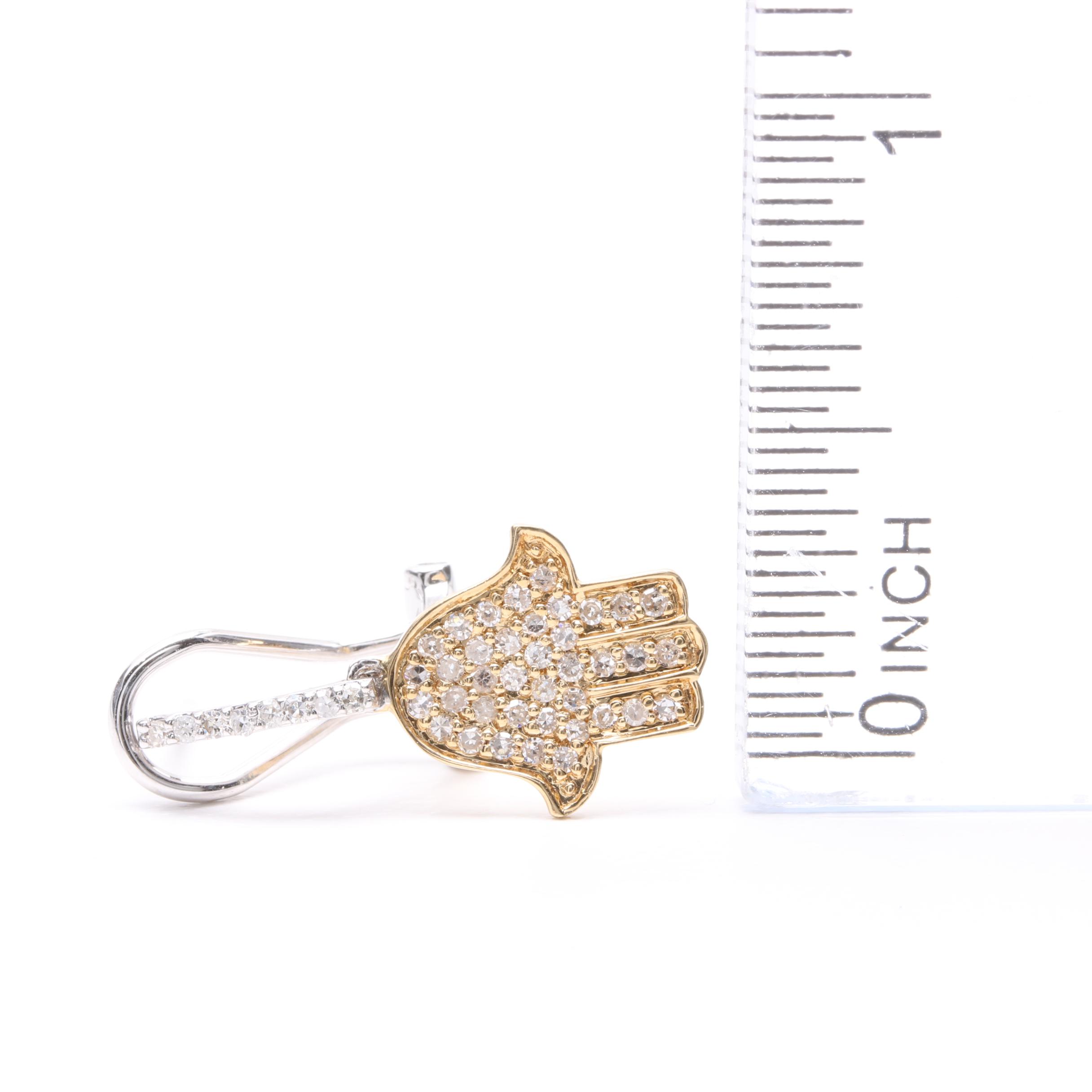 14K Yellow and White Gold Diamond Hamsa Dangle Earrings