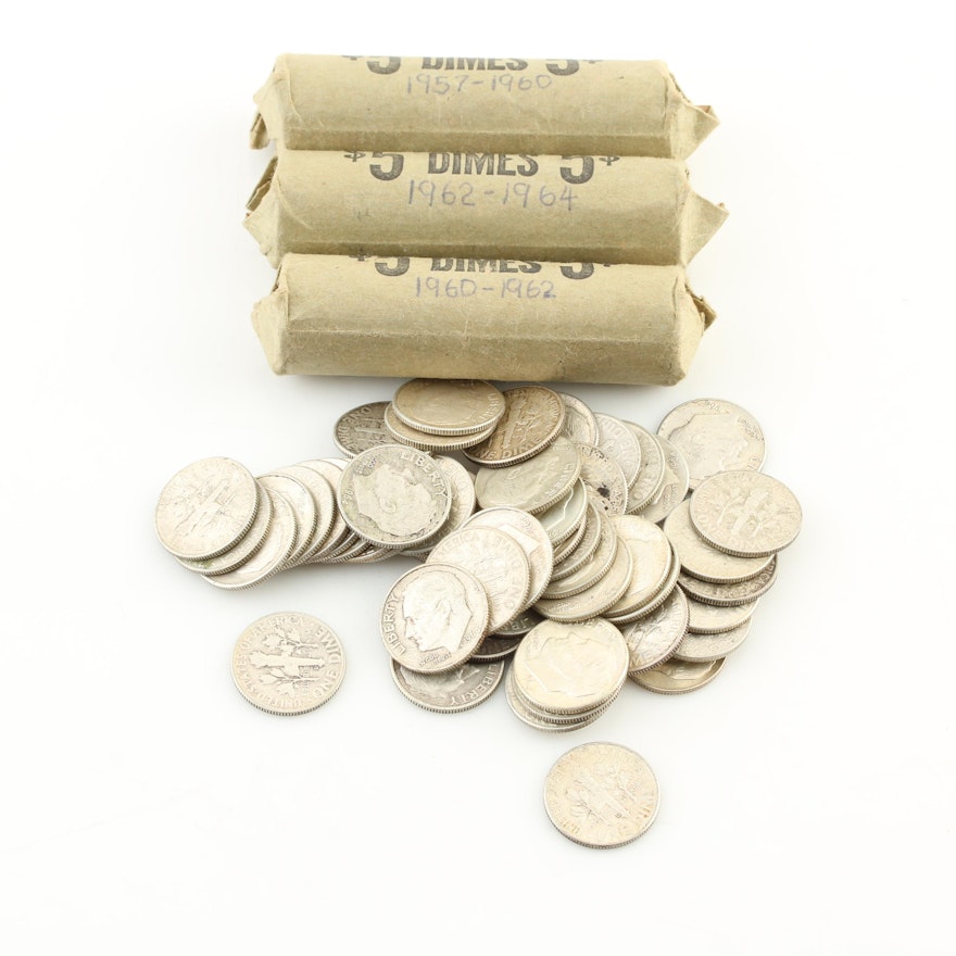 Group of Approximately 200 Roosevelt Silver Dimes Ranging from 1957-1964