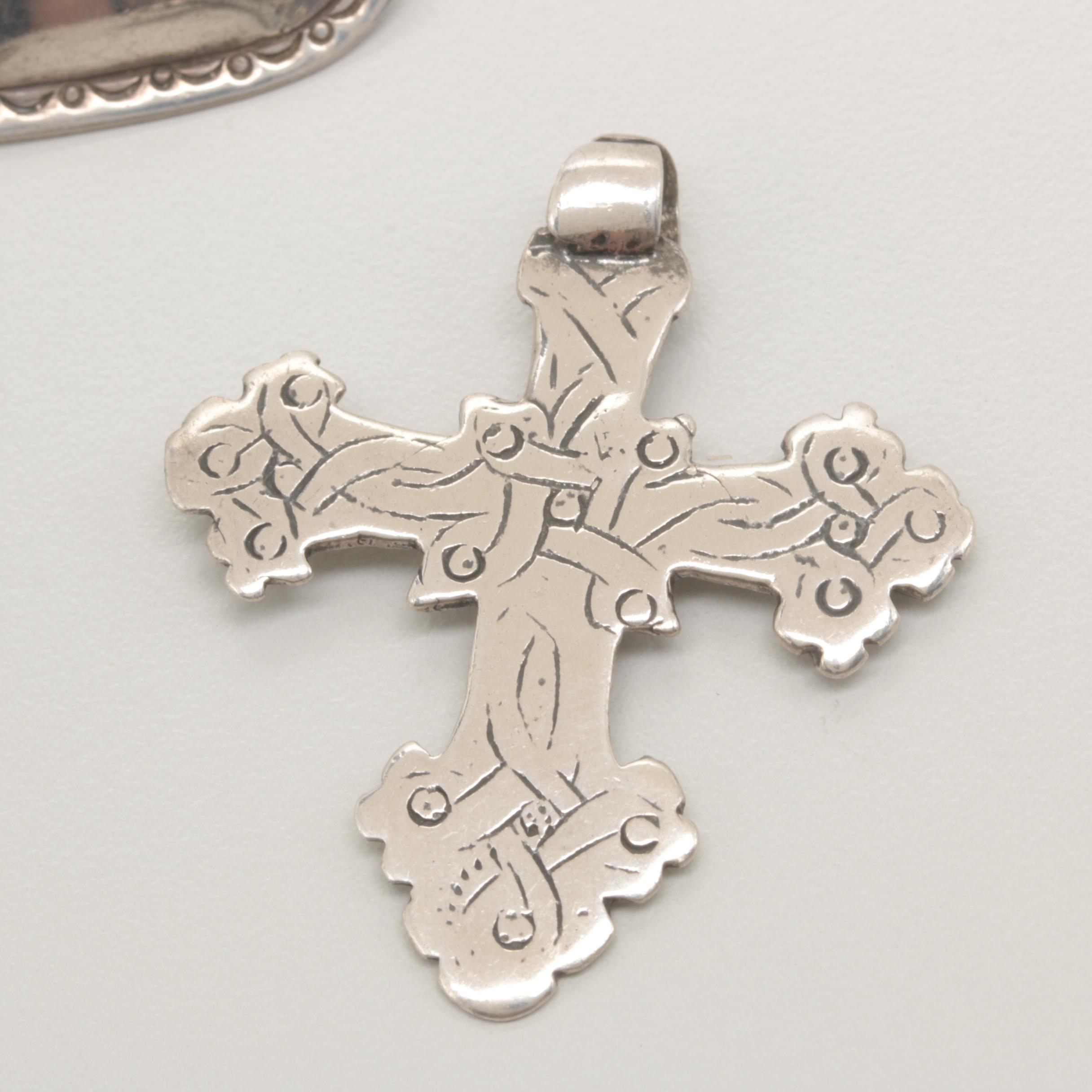Sterling Silver Jewelry Selection Including Heart and Cross Motifs
