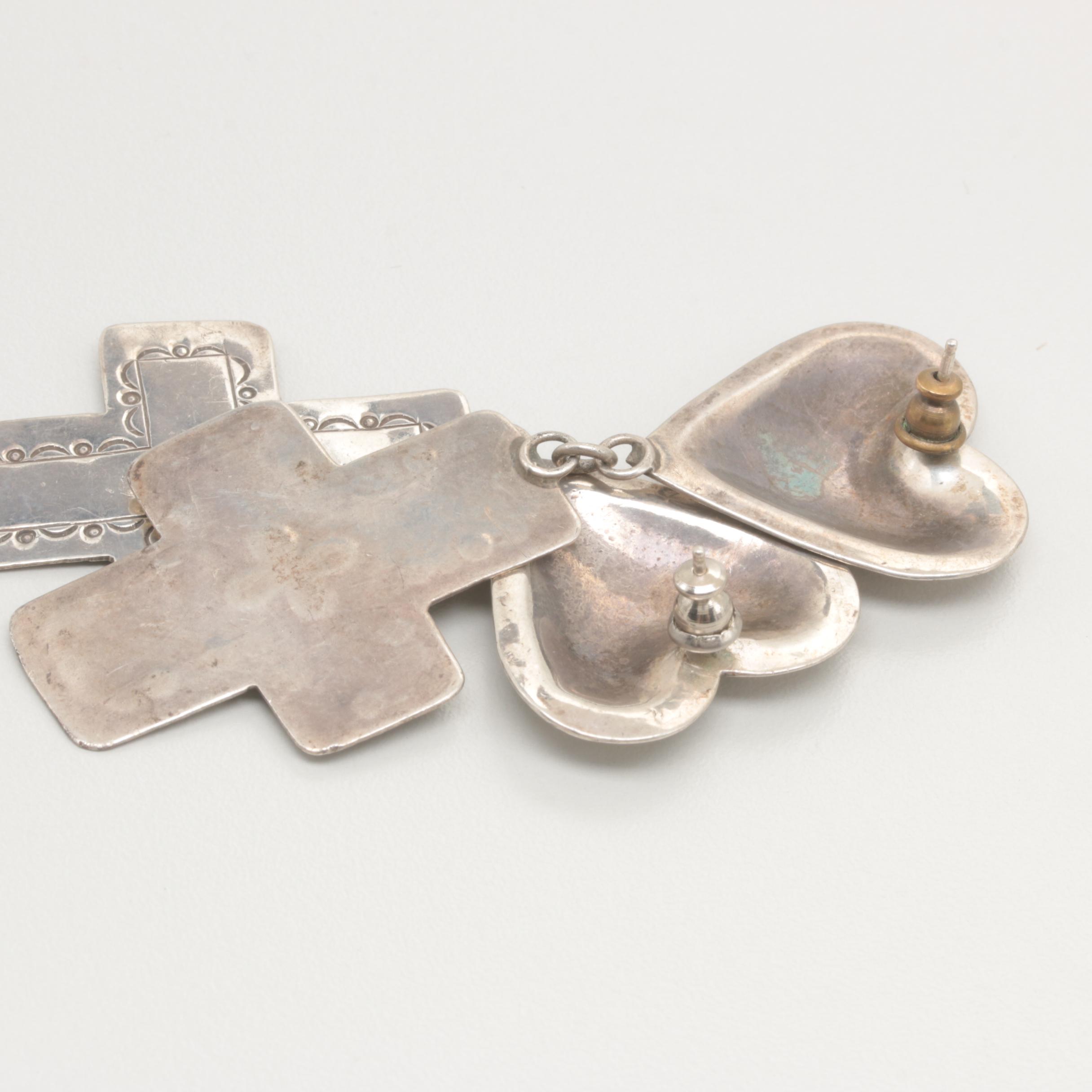 Sterling Silver Jewelry Selection Including Heart and Cross Motifs