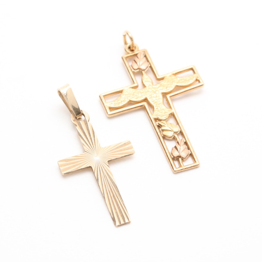 10K Yellow Gold Cross Pendant Selection Including Rose Gold Accents